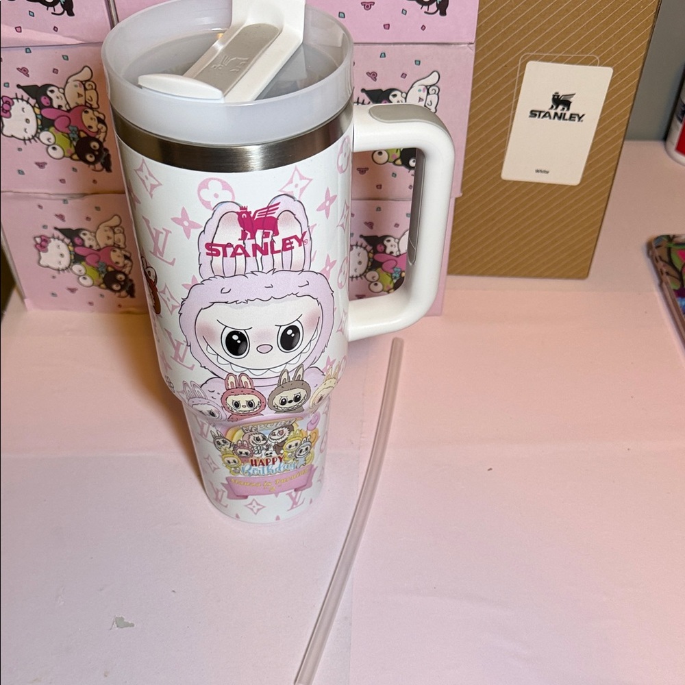 Stanley White and Pink Cartoon Character Stainless Travel Mug